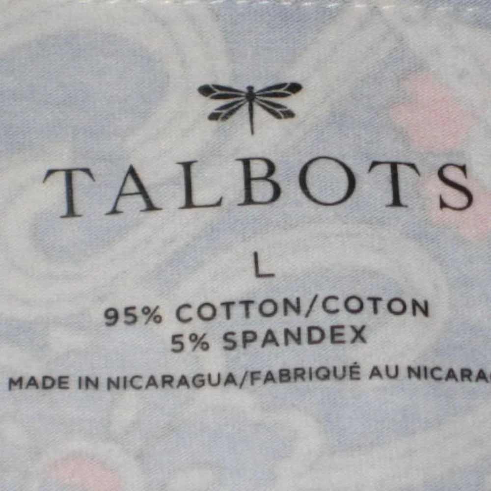 Talbots Large Excellent Top Paisley Red Blue Yellow Short Sleeve Stretch Cotton - Picture 9 of 10